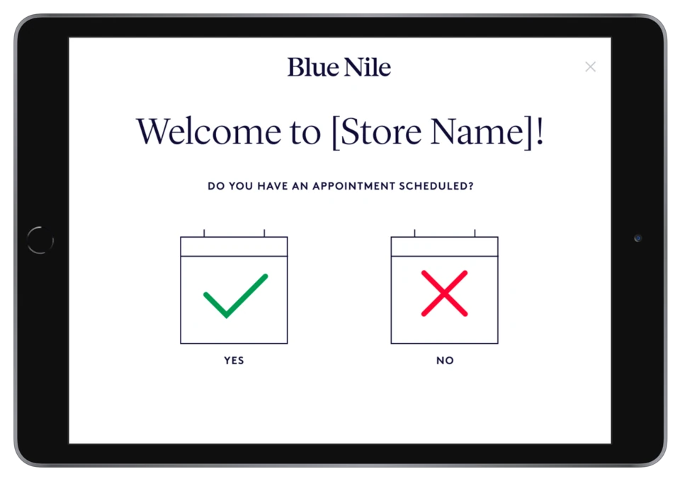 Blue Nile kiosk asking whether a customer has an appointment