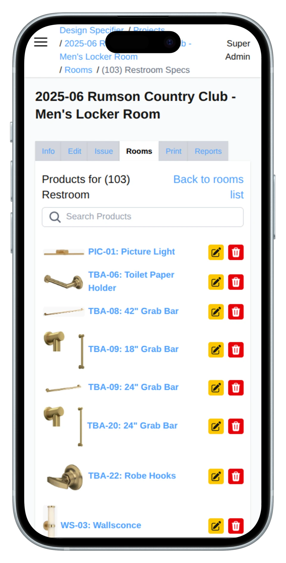 JBD JGA room specification viewed on a phone