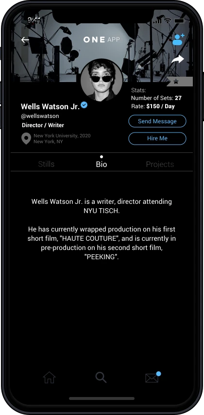 ONE filmmaker profile with biography and messaging