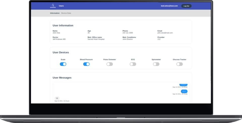 Omnivia patient profile with connected health devices and messages