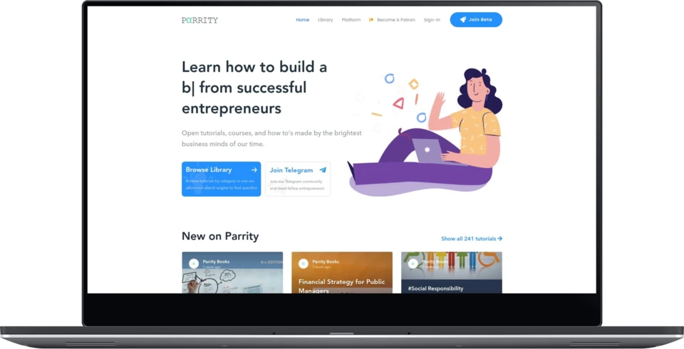 Parrity home page with a library of business learning resources