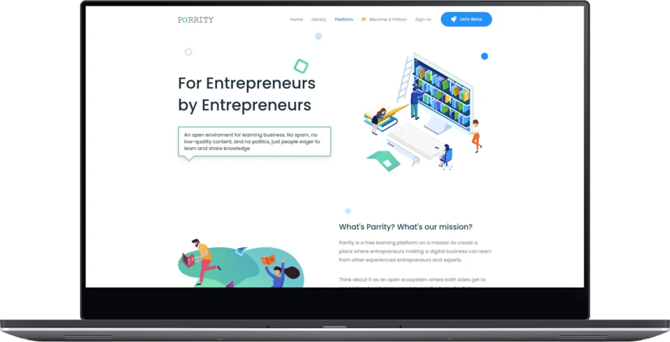 Parrity introduction explaining its learning platform for entrepreneurs