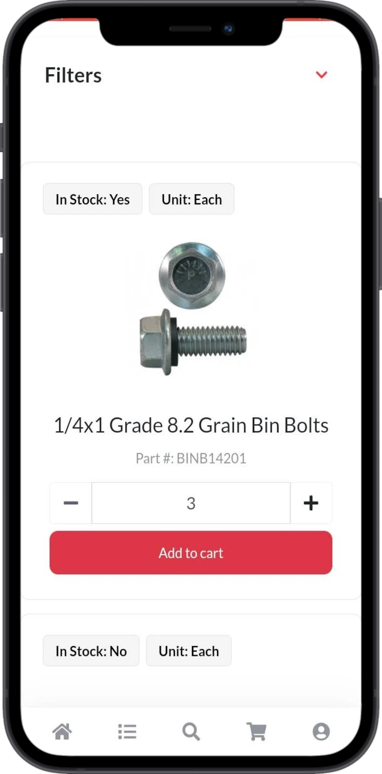 Rodrix mobile catalog with filters and quantity controls